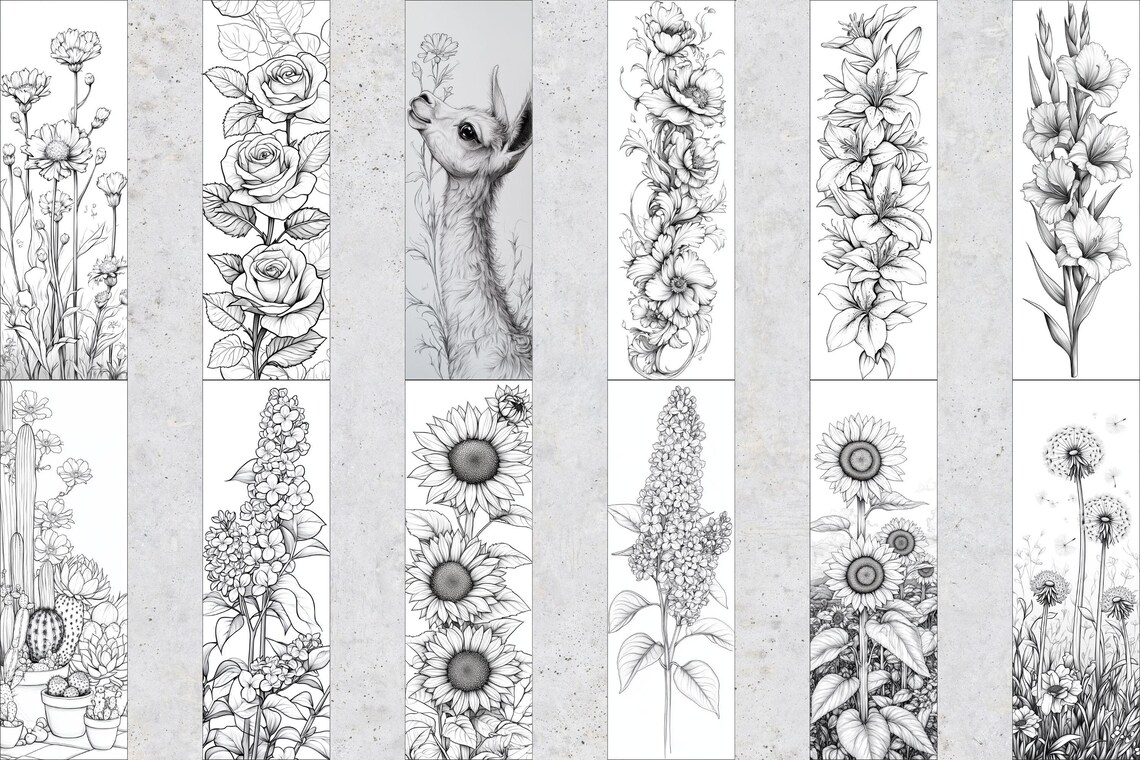 50 Printable Bookmarks for Coloring Flowers, Floral Digital Download ...