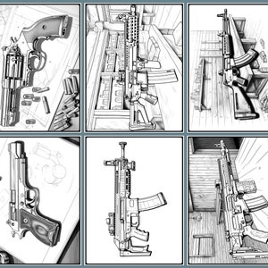 30 Top Gun Coloring Pages, Printable Automatic Gun Rifle Pistol