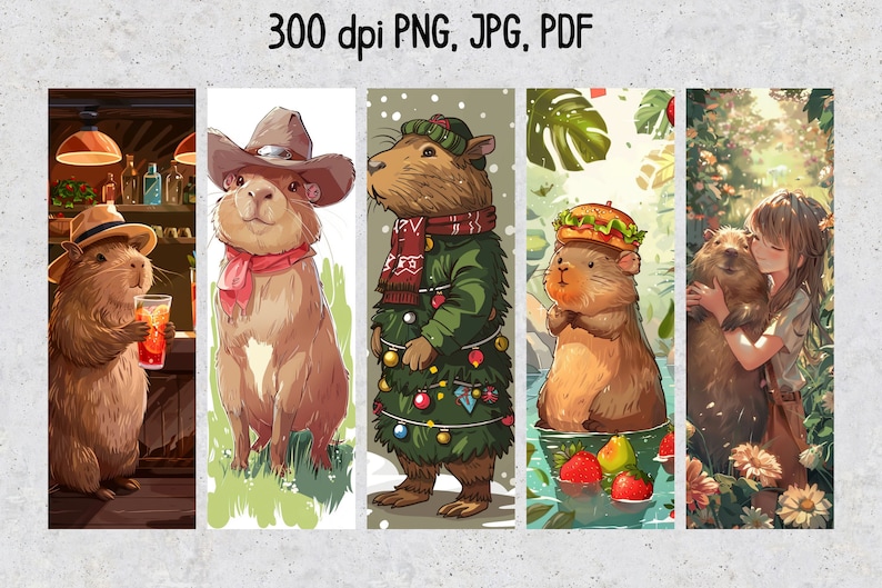 50 Capybara Printable Bookmarks, Capybara Digital Download Bookmark ...