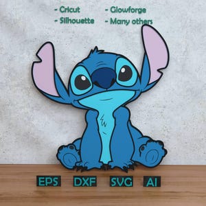 Design a strati di alieno blu per taglio laser e carta v2, alieno cartoon SVG DXF per Cricut e Silhouette X-Tool Glowforge, design di shadow box