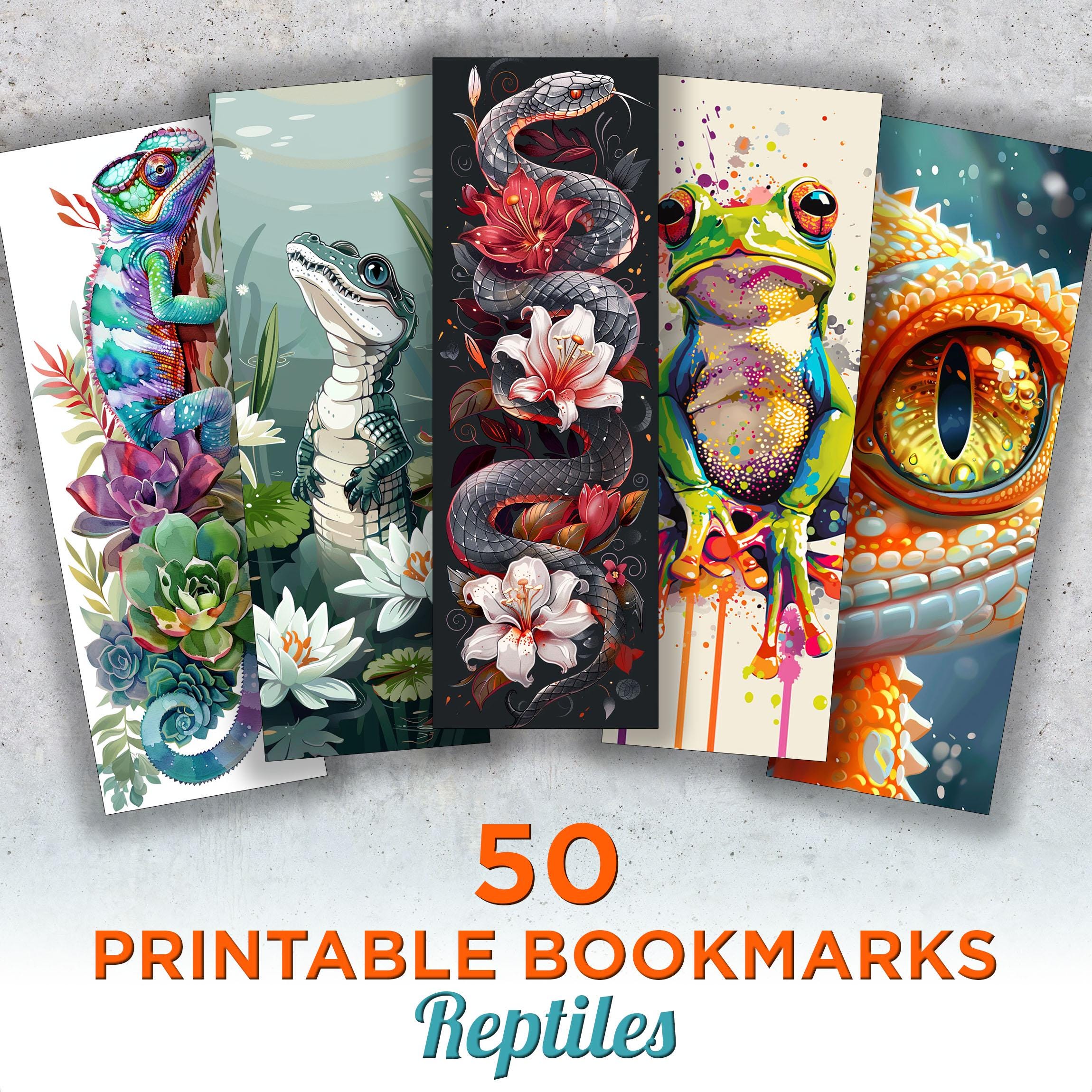 50 Reptile Printable Bookmarks, Reptile Digital Download Bookmark Sheet ...