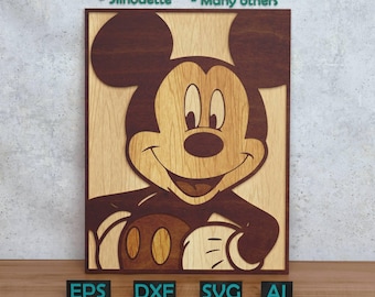 Cartoon Mouse Layered Design for Laser And Paper Cutting, Cartoon Mickey SVG DXF for Cricut & Silhouette X-Tool Glowforge, Shadow box design