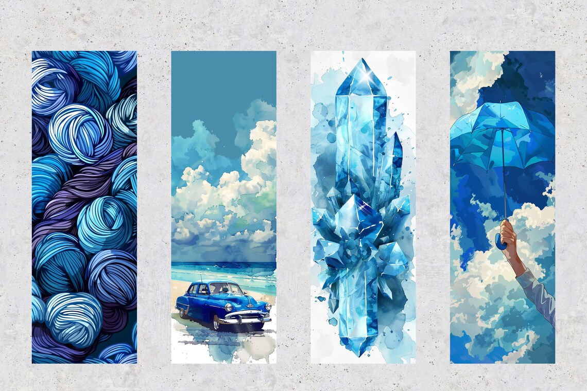 50 Total Blue Printable Bookmarks, Blue Digital Download Bookmark ...