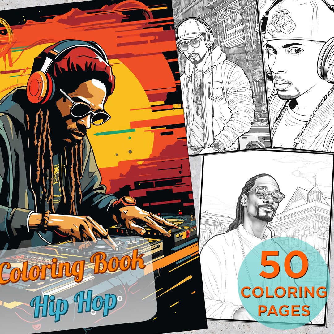 50 Hip Hop Music Coloring Pages, Hip-hop Rap Printable Grayscale ...