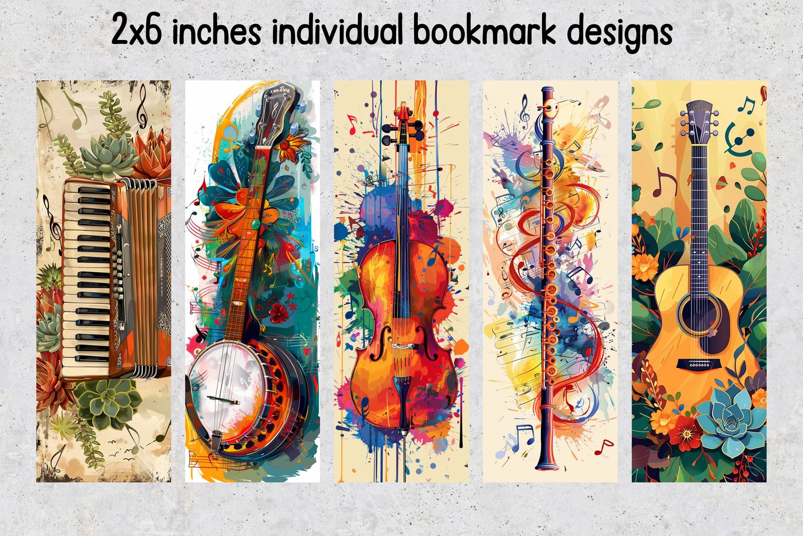 50 Musical Printable Bookmarks, Instruments Digital Download Bookmark ...