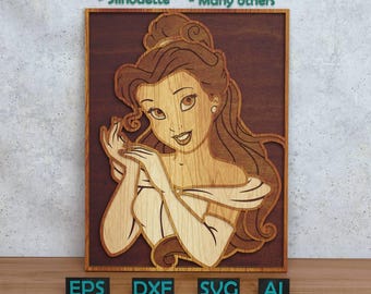 Cartoon Princess Layered Design for Laser And Paper Cutting, Cartoon Princess SVG DXF for Cricut & Silhouette Glowforge Shadow box