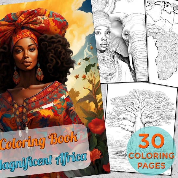 30 Africa Coloring Pages, Adults Printable Coloring Page with African Nature and People arts, African Black Drawings Coloring pages book