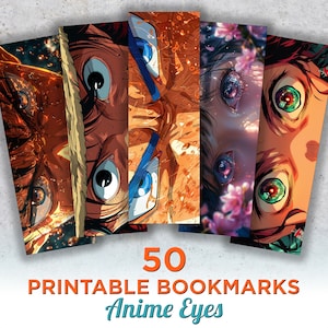 50 Anime Eye Printable Bookmarks, Anime Digital Download Bookmark Sheets, Anime Eyes PNG bookmark sublimation, Print and Cut Bookmark Set