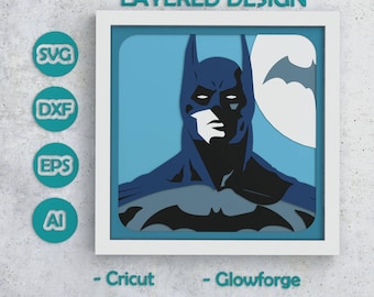 Scatola ombra supereroe scuro, design a strati SVG di supereroe dei fumetti per Cricut Silhouette Glowforge, ombra SVG a strati di supereroe 3D per Cricut