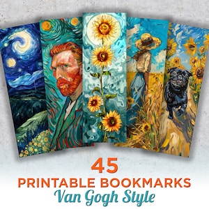 45 Van Gogh Style Printable Bookmarks, Van Gogh Art Digital Bookmark Sheets, Van Gogh PNG bookmark sublimation, Print and Cut Bookmark Set