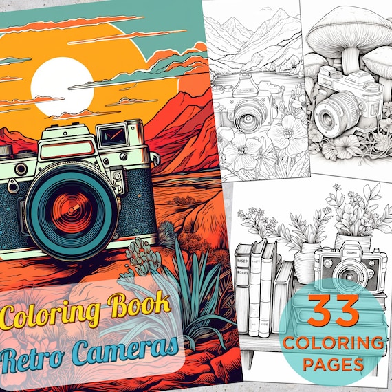 33 Retro Photo Cameras Coloring Pages, Vintage Photo Camera Adults Printable Coloring Pages, Photo Camera Drawings Coloring pages
