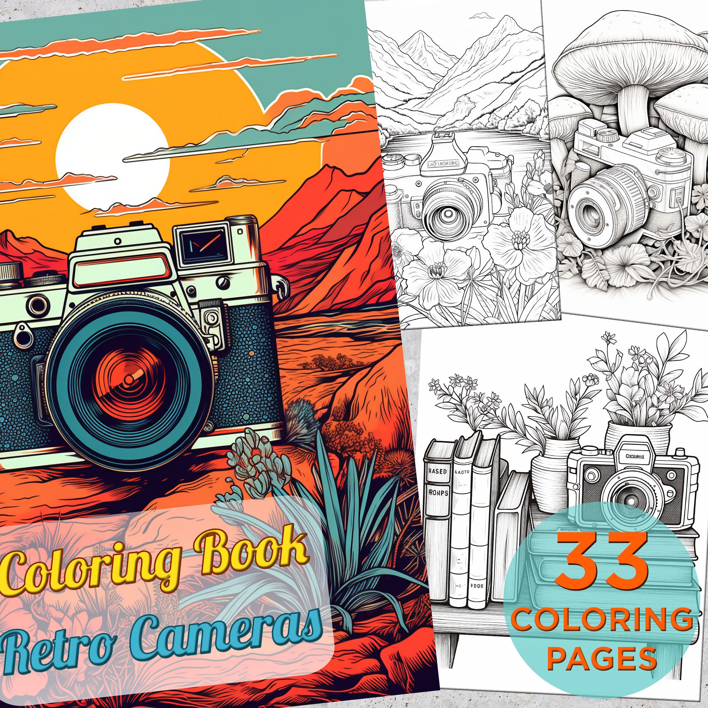 Photographer Coloring Book for Kids Ages 8-12: Beautiful Vintage Cameras  Color Book Drawing 25 Illustrations Pages | Gifts for Kids Boys, Girls  Lovers