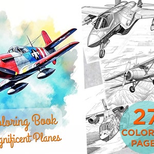 27 Airplane Coloring Pages, Printable Aircraft Coloring pages for adults, Printable Jet Digital Coloring Book pages, Coloring book planes