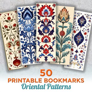50 marcadores imprimibles de patrón oriental, hojas de marcadores digitales árabes, sublimación de marcadores PNG de patrón floral, conjunto de marcadores de impresión y corte