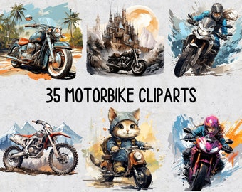 35 Motorbike PNG Sublimation Clip Arts Bundle, Set of Transparent Watercolor PNG Motorcycle Sublimation Clipart, Bike Watercolor PNG Clipart