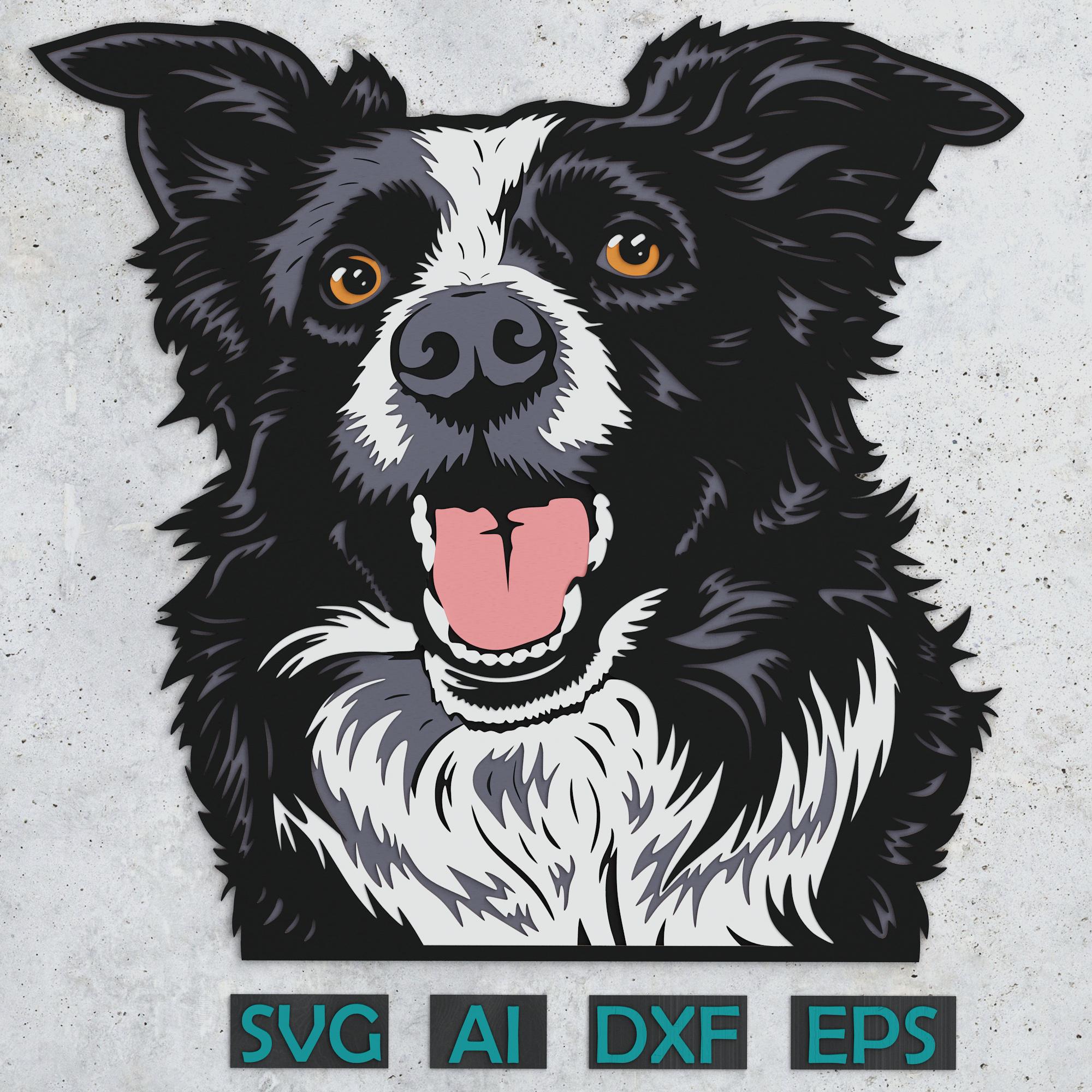 Border Collie Layered Design for Laser Cutting, SVG DXF Border Collie ...