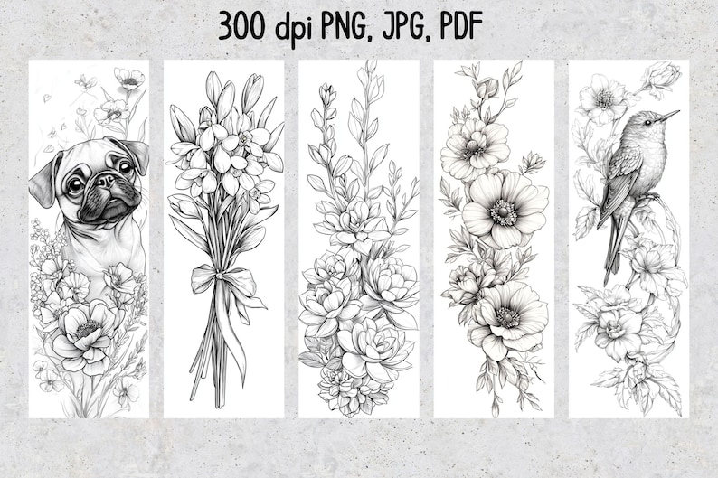 50 Printable Bookmarks for Coloring Flowers, Floral Digital Download ...