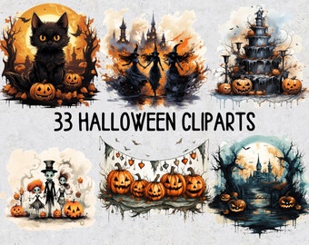 33 ClipArt di sublimazione PNG di Halloween, set di clipart di Halloween PNG trasparenti per la sublimazione, clipart di Halloween PNG per la stampa