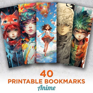 40 Anime Drukowalnych Zakładek, Anime Cyfrowe Pobieranie Zakładek, Anime PNG Zakładka Sublimacja, Anime Drukuj i Wytnij Zestaw Zakładek