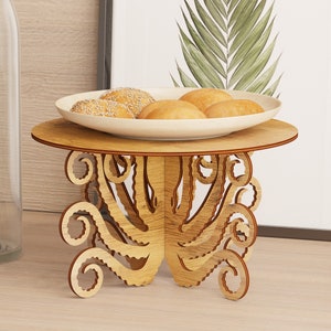 Octopus bloemstandaard voor lasersnijden, digitaal houten dierenplankmodel, Octopus lade Glowforge SVG-snijbestand, Octopus bloempotstandaard