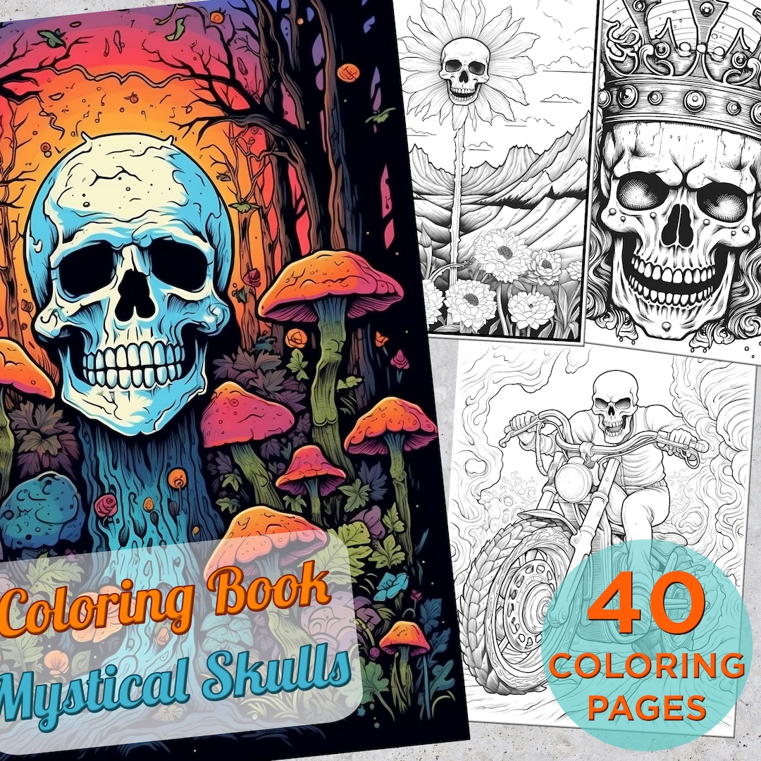 40 Skull Coloring Pages, Skulls Adults Printable Grayscale Coloring ...