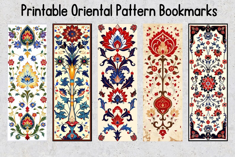 50 Oriental Pattern Printable Bookmarks, Arabic Digital Bookmark Sheets ...