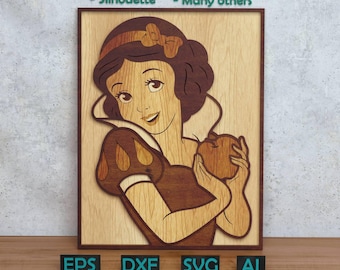 Cartoon Princess Layered Design for Laser And Paper Cutting, Princess With Apple SVG DXF for Cricut & Silhouette Glowforge Shadow box