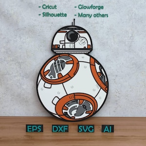 Design em camadas de Droid Star War para corte a laser e papel, Star War Droid svg dxf para Cricut Silhouette X-Tool Glowforge Shadow box design