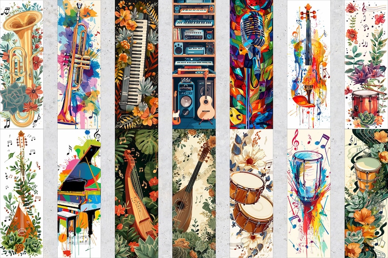 50 Musical Printable Bookmarks, Instruments Digital Download Bookmark ...