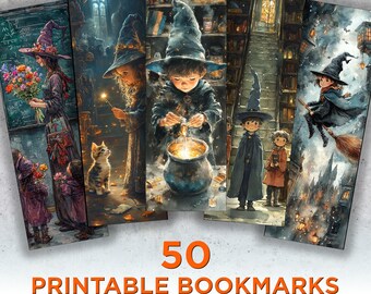 50 School of Magic afdrukbare bladwijzers, Magic School digitale bladwijzerbladen, magische png-bladwijzersublimatie, bladwijzerset afdrukken en knippen