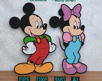 Cartoon Teenage Mouses Layered Design for Laser And Paper Cutting, Teenage Mickey Minnie SVG DXF for Cricut & Silhouette X-Tool Glowforge