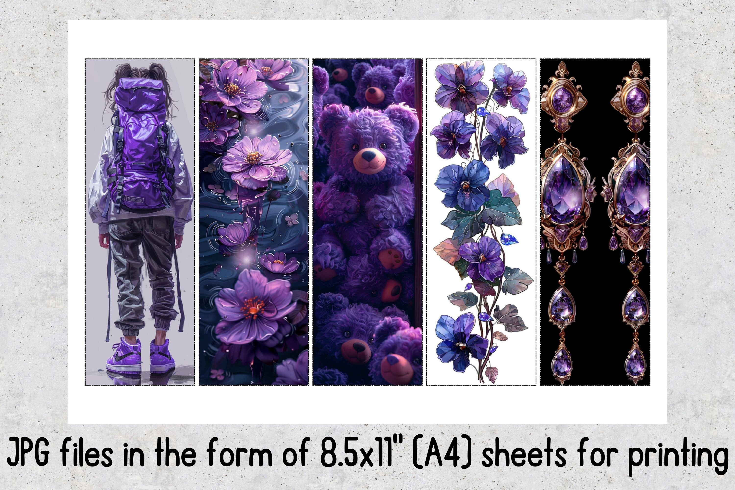 Purple Bookmark Example 50 Total Purple Printable Bookmarks, Purple Digital Download Bookmark ...