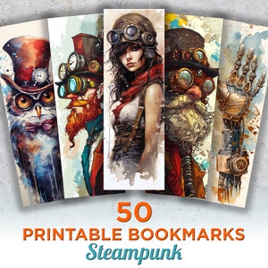 50 Steampunk Printable Bookmarks, Steampunk Digital Download Bookmark Sheets, Steampunk PNG bookmark sublimation, Print and Cut Bookmark Set
