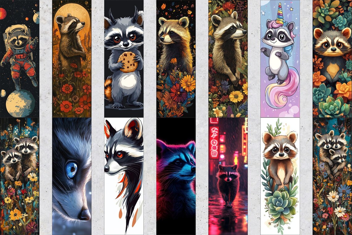 50 Raccoon Printable Bookmarks, Raccoon Digital Download Bookmark ...