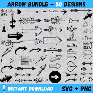 50 Arrow PNG & SVG Bundle, Pointing Arrow Indicator SVG Silhouettes Sublimation, Arrow Indicator Transparent png Sublimation Cliparts