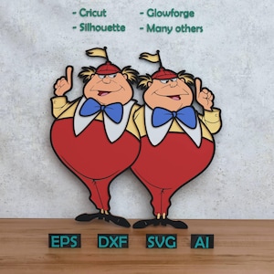Tweedle Dee and Dum Layered Design for Laser And Paper Cutting, Wonderland Alice SVG for Cricut & Silhouette X-Tool Glowforge