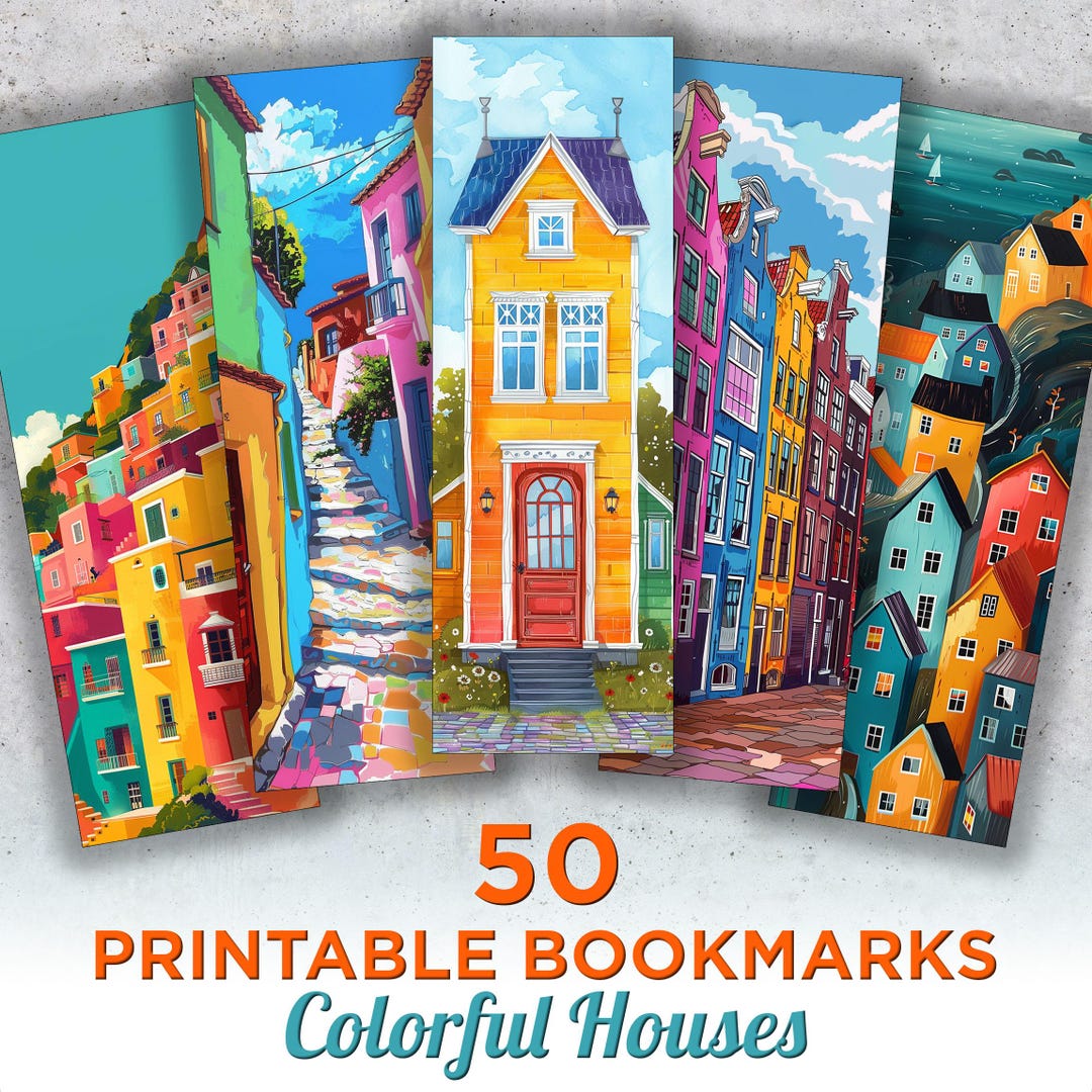 50 Colorful House Printable Bookmarks, House Digital Download Bookmark ...