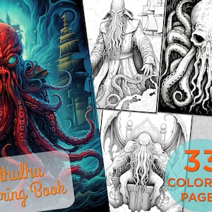 33 Cthulhu Malseiten, Erwachsene Malseite Cthulhu Kunst, Halloween Cthulhu Malbuch, Lovecraft Digitales Malbuch