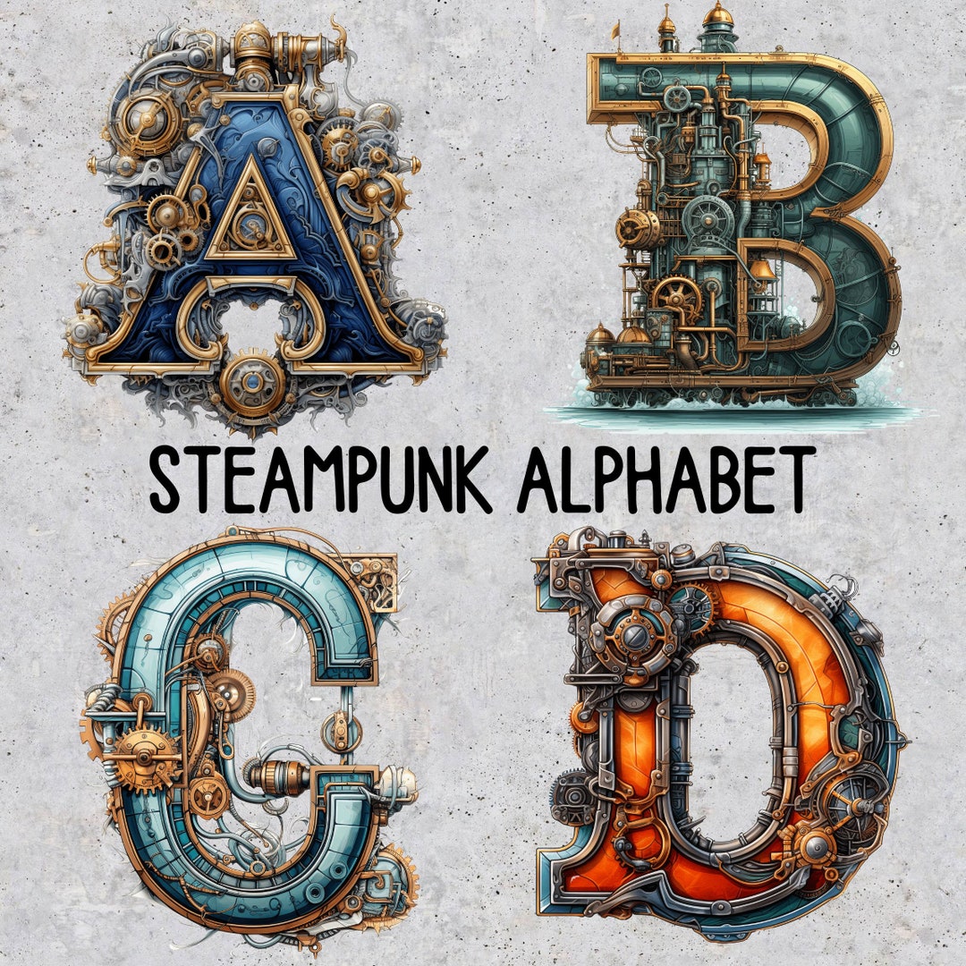 Steampunk Alphabet PNG Sublimation Clip Art, Set Transparent PNG ...