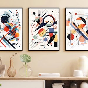 Set of 3 Abstract Arts in Suprematism Style, Malevich style Printable Art, Abstract Gallery Wall Set, Abstract modern Decor Poster for Print