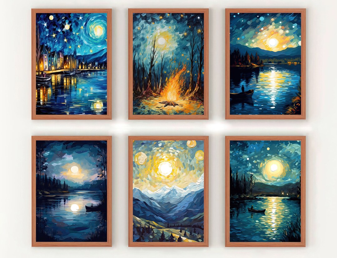 Set of 6 Starry Night Printable Wall Arts, Starry Night Printable Art