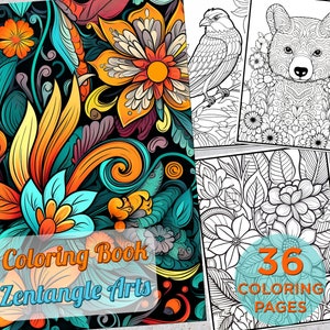36 Zentangle Mandala Coloring Pages, Zen Mandala Printable Grayscale Coloring Book for adults, Zentangle Mindful Digital Coloring Book