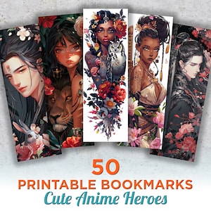 50 Anime Hero Printable Bookmarks, Anime Arts Digital Bookmark Sheets, Manga PNG bookmark sublimation, Anime Print and Cut Bookmark Set