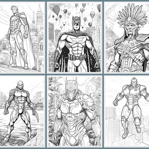 34 Superheroes Coloring Pages, Adults Printable Grayscale Hero Coloring ...