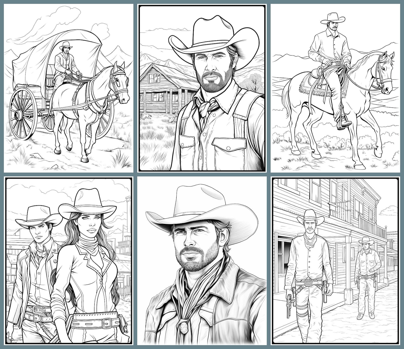 40 Wild West Coloring Pages, Adults Printable Cowboy Coloring Book ...