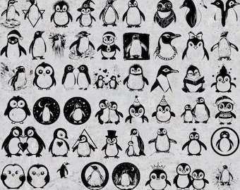 50 Penguin PNG & SVG Bundle, Penguin SVG Silhouettes Sublimation, Penguin Transparent png Sublimation Cliparts, Cricut svg Sublimation