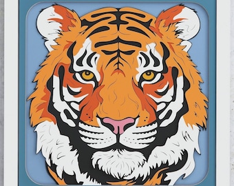 Tiger Shadow Box, Tiger SVG Layered design for Cricut Silhouette Glowforge, 3D Tiger Head layered SVG Shadow box for Cricut