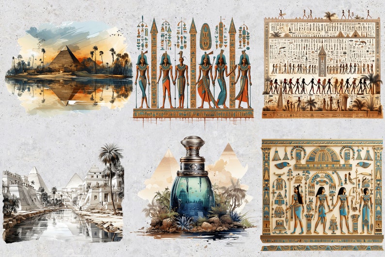 32 Egyptian PNG Cliparts, Watercolor Egypt Sublimation Arts, Set of ...