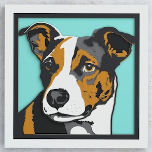 Jack Russell Terrier Shadow Box, conception en couches 3D chien SVG pour Cricut Silhouette Glowforge, Jack Russell Terrier couches SVG Shadowbox