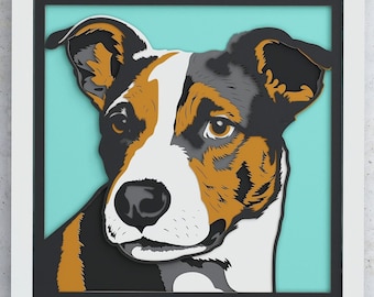 Jack Russell Terrier Shadow Box, 3D Dog SVG Layered design for Cricut Silhouette Glowforge, Jack Russell Terrier layered SVG Shadowbox